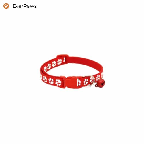 Rose red leather pet collar with bell, 1 cm width, adjustable — EverPaws.