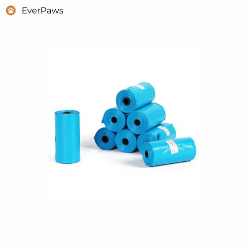 Biodegradable dog waste bags in blue — thick, leak-resistant — EverPaws.