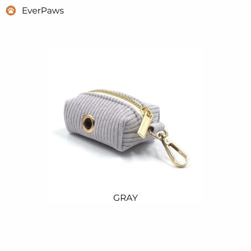 Gray corduroy waste bag holder with zipper and metal clip — EverPaws.