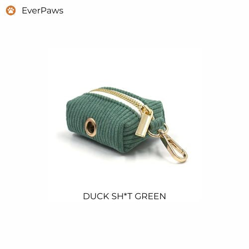 Moss green corduroy poop bag holder (clip-on), soft velvet texture — EverPaws.
