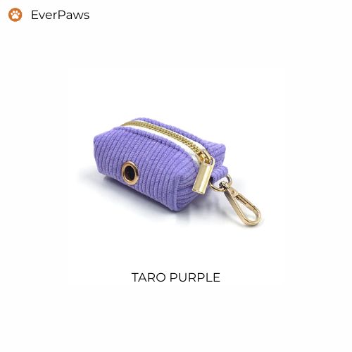 Taro purple corduroy poop bag holder, lightweight with gold clip — EverPaws.