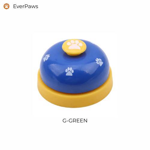 Blue paw-print pet training bell, easy-press button for communication — EverPaws.