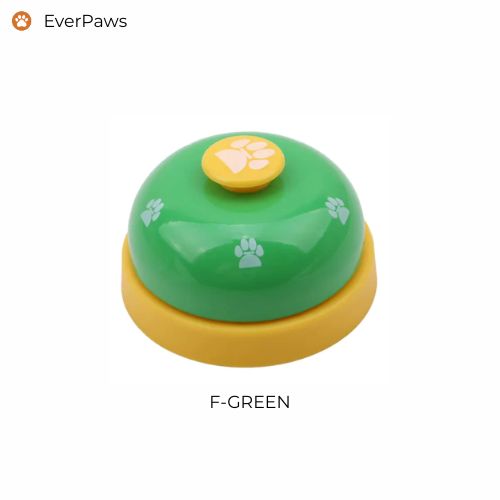 Green paw-print dog training bell, slip-resistant base — EverPaws.
