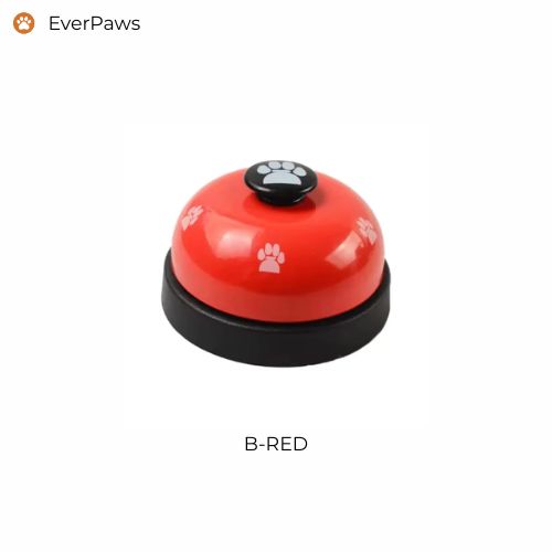 Red paw-print dog training bell, no batteries, crisp sound — EverPaws.