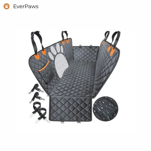Waterproof dog car seat cover with paw-print pattern, hammock style, 147×137 cm — EverPaws.
