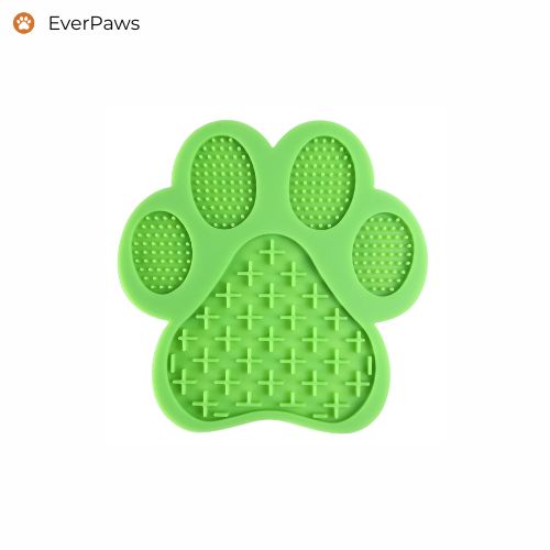 Green silicone dog lick pad, freezer-safe, textured surface for slow licking — EverPaws.