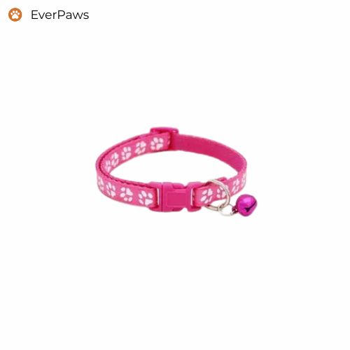 Pink leather pet collar with bell, 1 cm width, adjustable — EverPaws.